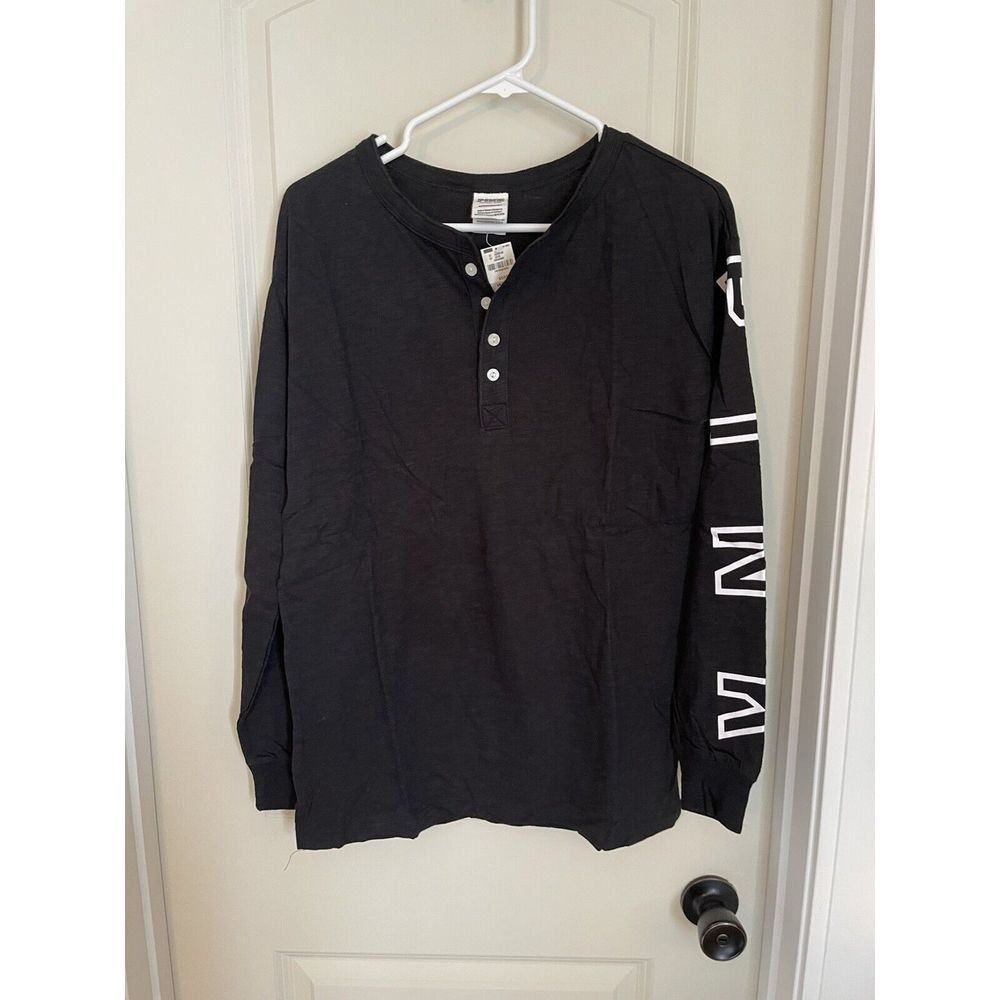 Victoria's Secret‎ PINK Long Sleeve Campus Henley NEW Size XS Black